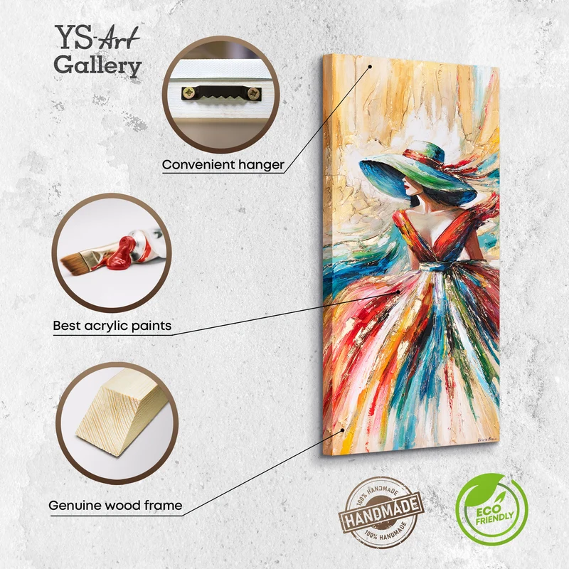 Handgemaltes Acrylbild Frau mit Hut – elegante Wanddeko "Strahlende Schönheit" 115x50cm