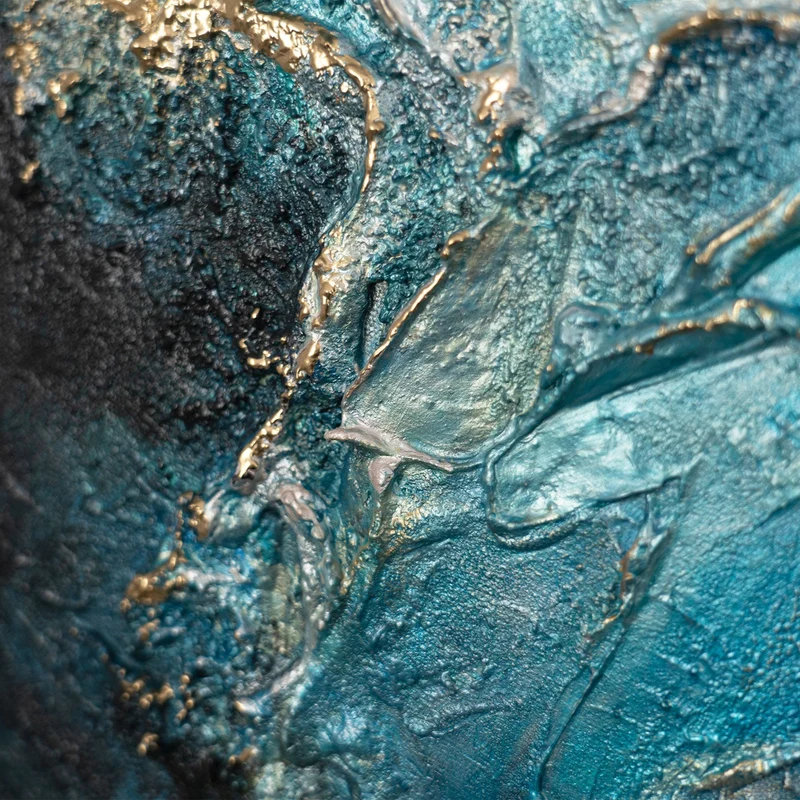 Runde abstrakte Acrylmalerei in Gold-Blau – Kunstwerk "Der Schimmer der Ewigkeit"