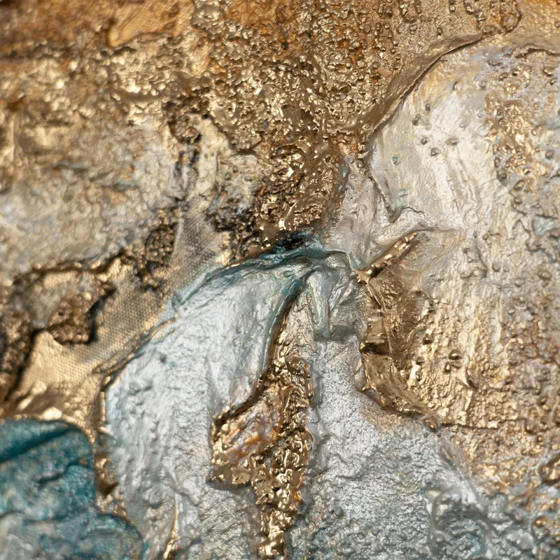 Runde abstrakte Acrylmalerei in Gold-Blau – Kunstwerk "Der Schimmer der Ewigkeit"