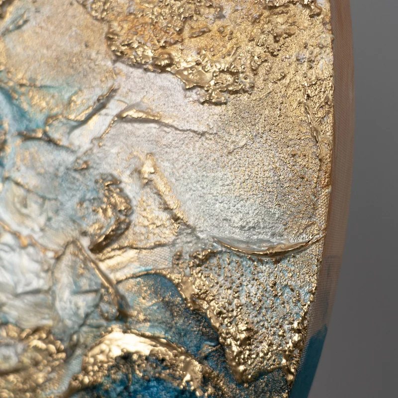 Runde abstrakte Acrylmalerei in Gold-Blau – Kunstwerk "Der Schimmer der Ewigkeit"