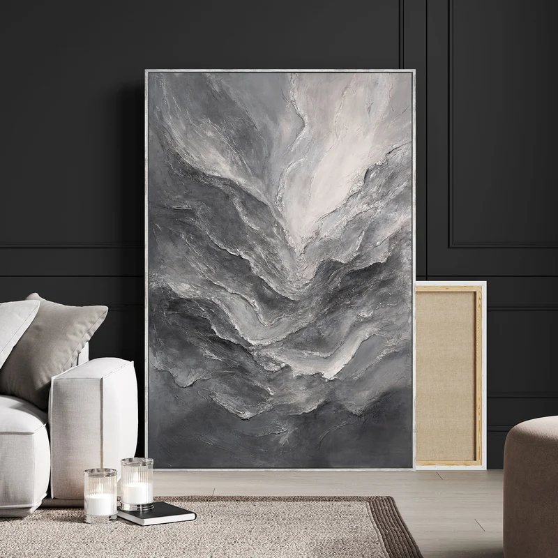 Handgemaltes Acrylbild mit Rahmen „Erinnerung der Felsen“ – Moderne Wandkunst auf Leinwand