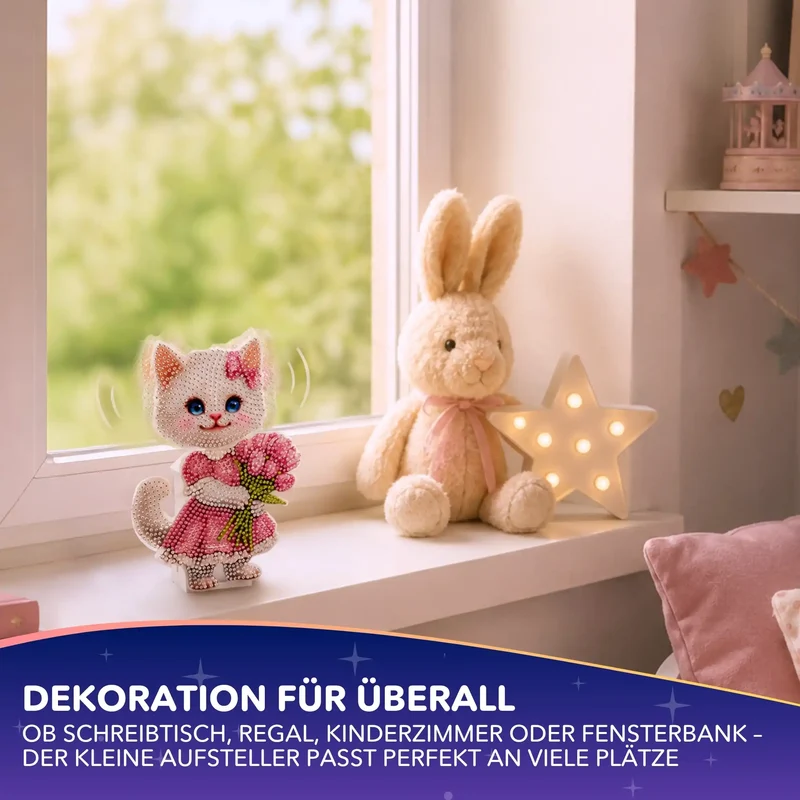 Diamond Painting - Aufsteller Wackelkatze mit Blumenstrauß