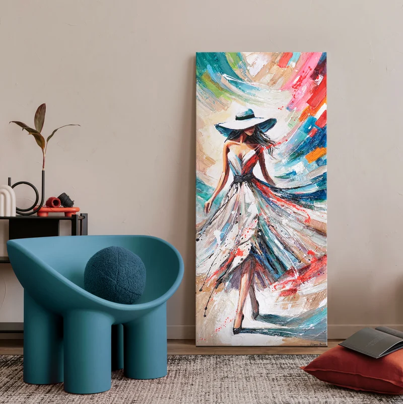 Abstraktes Frauenbild auf Leinwand – Acrylgemälde "Aufsteigende Anmut" handgemalt 115x50cm