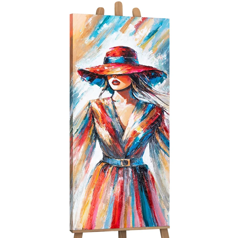 Handgemaltes Acrylbild "Dame mit Hut" – Moderne Wandkunst auf Leinwand 115x50cm