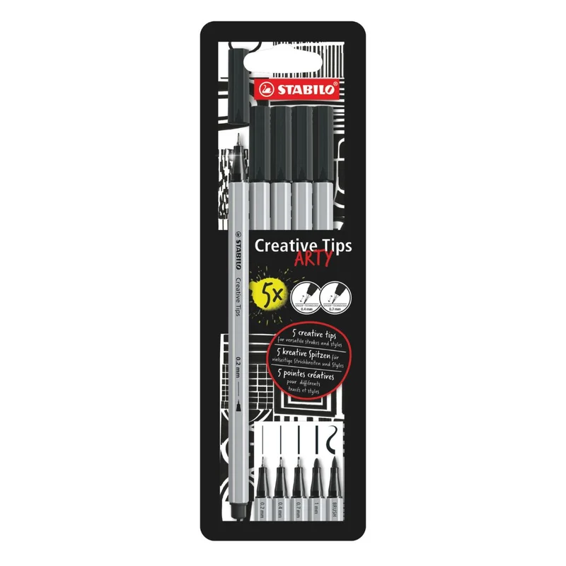 Stabilo - Creative Tips Arty - Black - 5x Tip Sizes - Wallet of 5