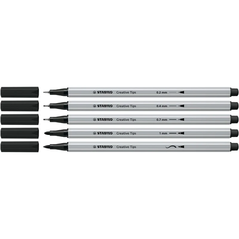 Stabilo - Creative Tips Arty - Black - 5x Tip Sizes - Wallet of 5