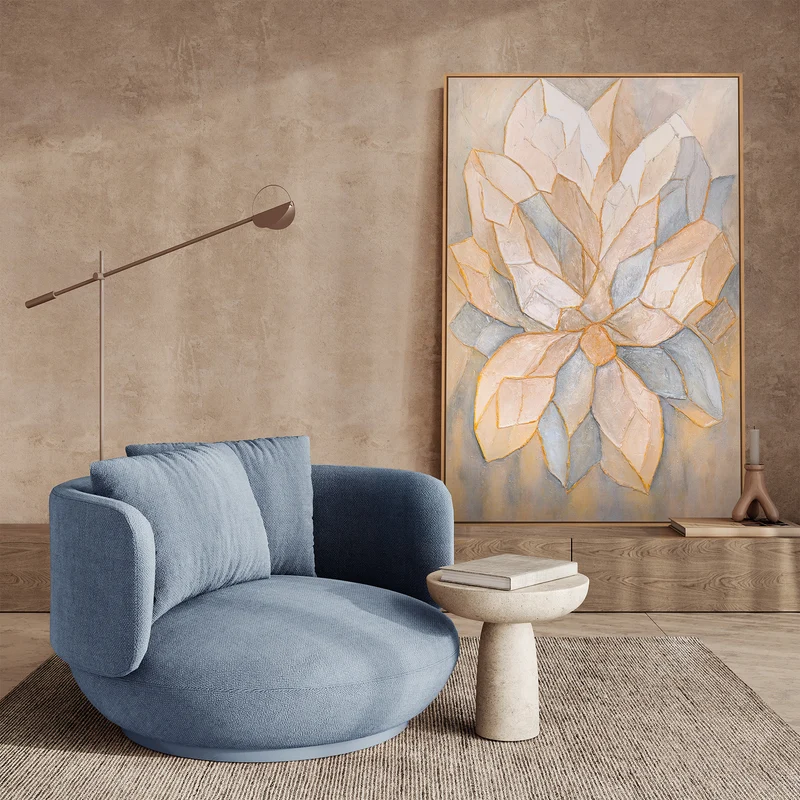 Handgemaltes Acrylgemälde mit Rahmen „Facetten der Blütenblätter“ – Abstrakte florale Wandkunst