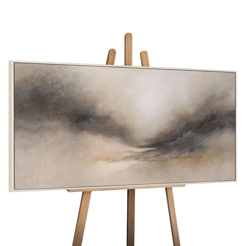 Abstraktes Acrylbild „Nebliger Morgen“ – Elegante Acrylgemälde in Beige & Grau