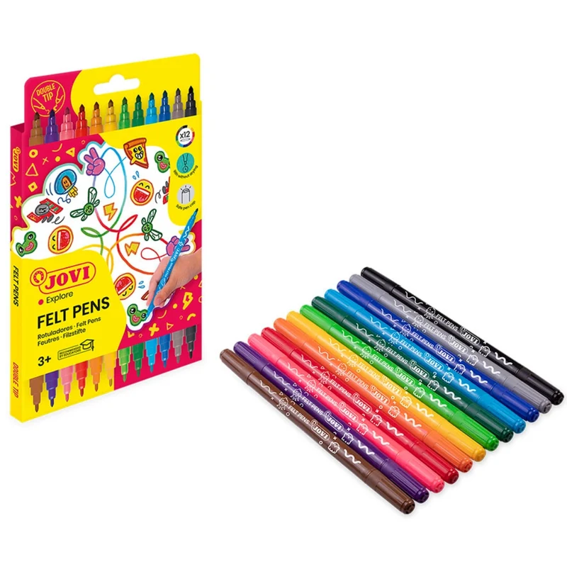 Jovi - Washable Dual Tip Felt Tip Marker Pens - 12x assorted colours