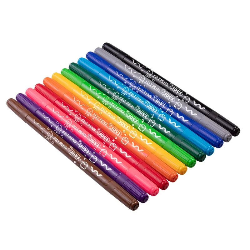 Jovi - Washable Dual Tip Felt Tip Marker Pens - 12x assorted colours