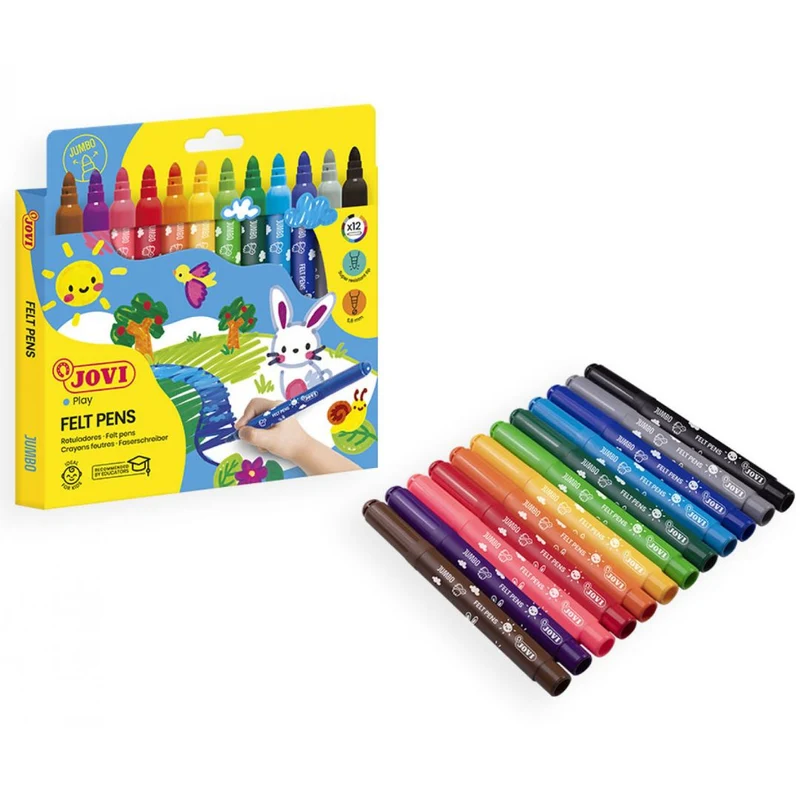Jovi - Washable Maxi Felt Tip Marker Pens - 12x assorted colours
