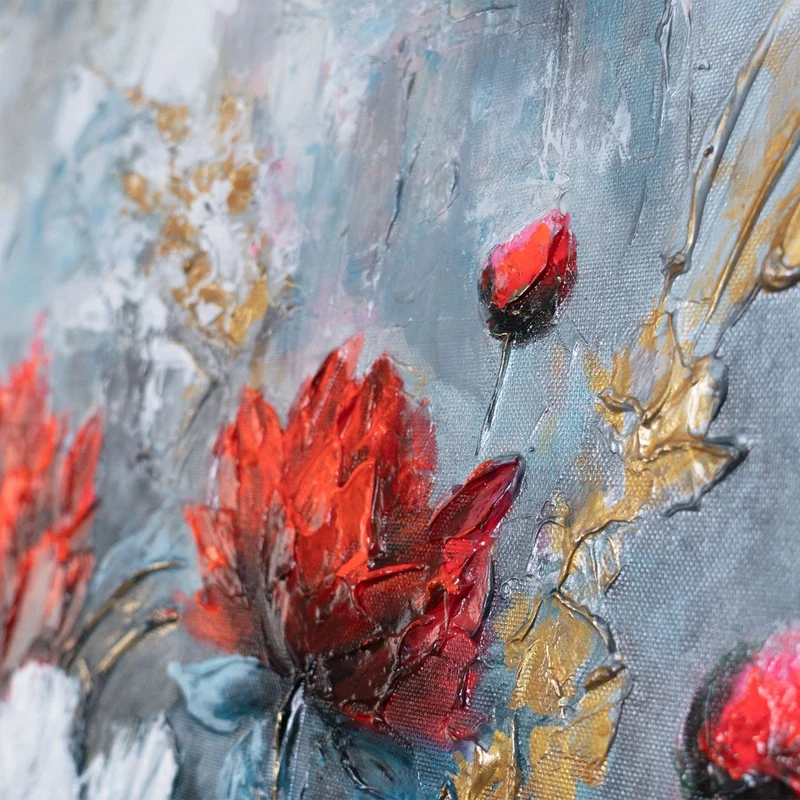 Abstraktes Blumenbild auf Leinwand – Acrylgemälde "Blühende Pfingstrosen" 115x50cm