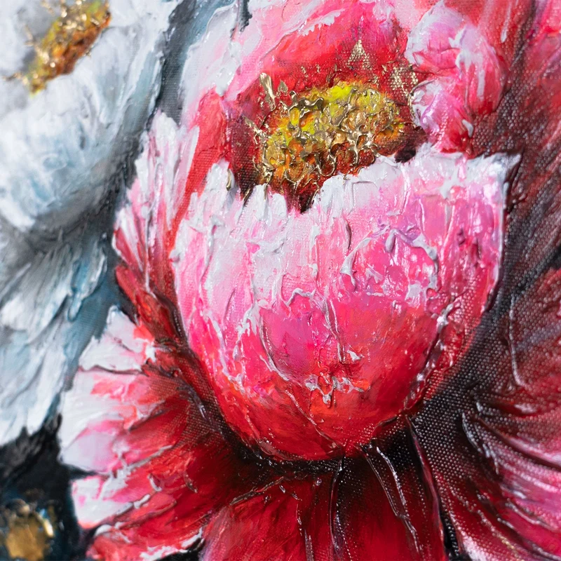 Abstraktes Blumenbild auf Leinwand – Acrylgemälde "Blühende Pfingstrosen" 115x50cm