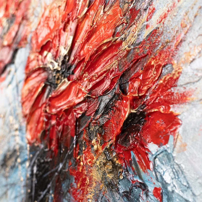 Handgemaltes Acrylbild Mohnblumen – Moderne Wanddeko "Rote Mohnblumen" auf Leinwand 115x50cm
