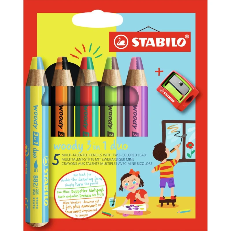STABILO woody 3-in-1 duo Multi-talented 5x Pencil with Sharpener