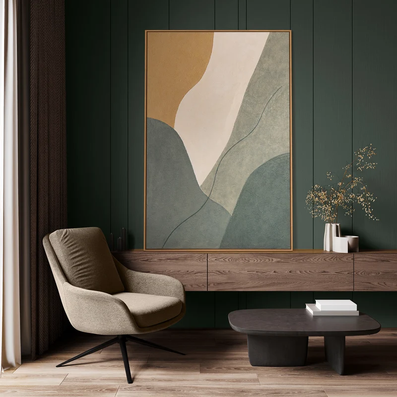 Abstraktes Acrylbild mit Rahmen „Ewige Linie“ – Moderne Wanddeko in Naturfarben