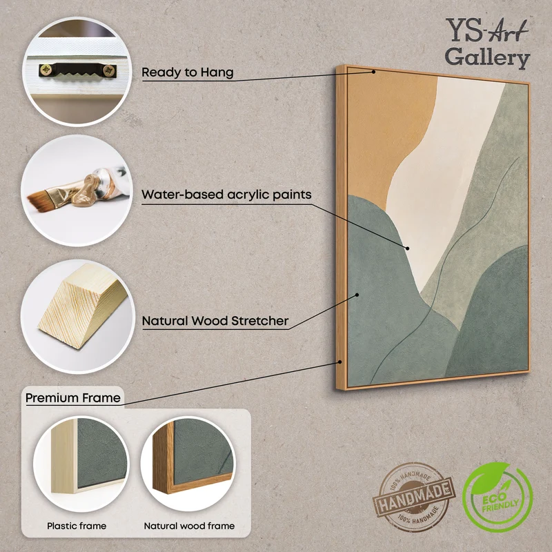 Abstraktes Acrylbild mit Rahmen „Ewige Linie“ – Moderne Wanddeko in Naturfarben