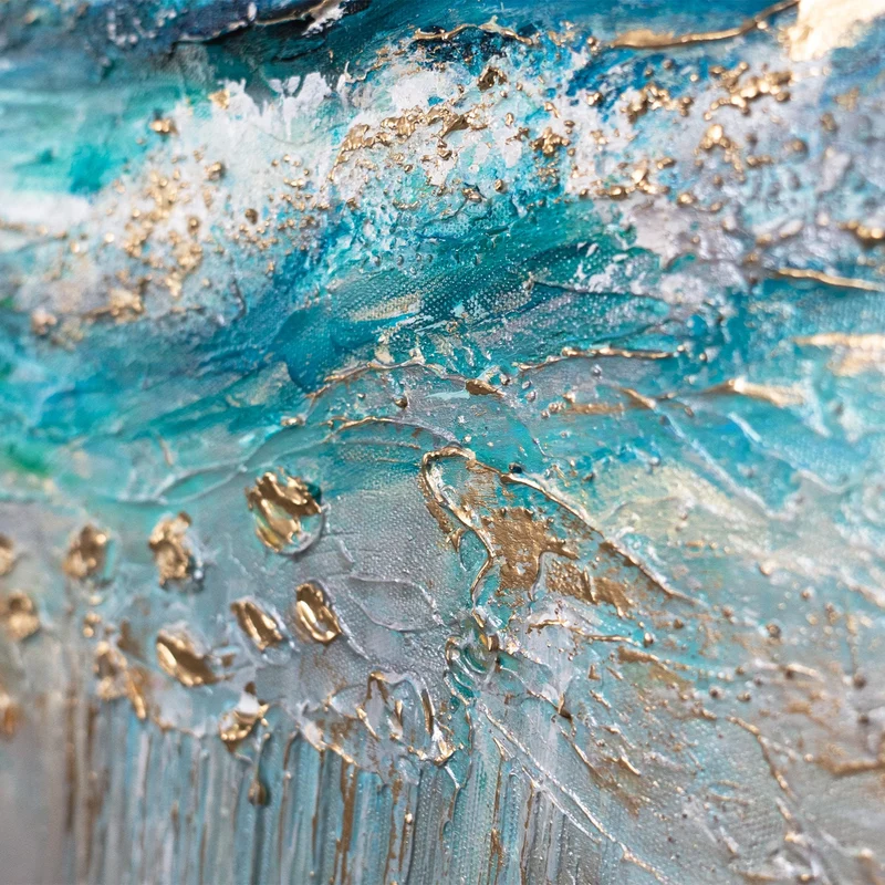 Moderne Acrylmalerei Meer – Handgemaltes Wandbild auf Leinwand "Sonnenglanz“ 115x50cm