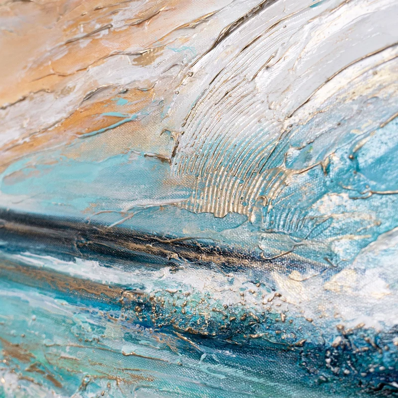 Moderne Acrylmalerei Meer – Handgemaltes Wandbild auf Leinwand "Sonnenglanz“ 115x50cm