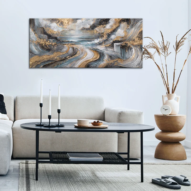 Gemälde "Das Gold der Winde" – abstrakte Wanddeko auf Leinwand 115x50cm