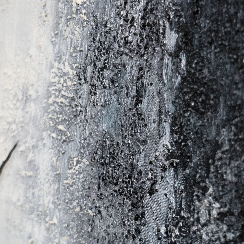 Handgemaltes Acrylgemälde mit Rahmen „Atem des Winters“ – Moderne Wandkunst