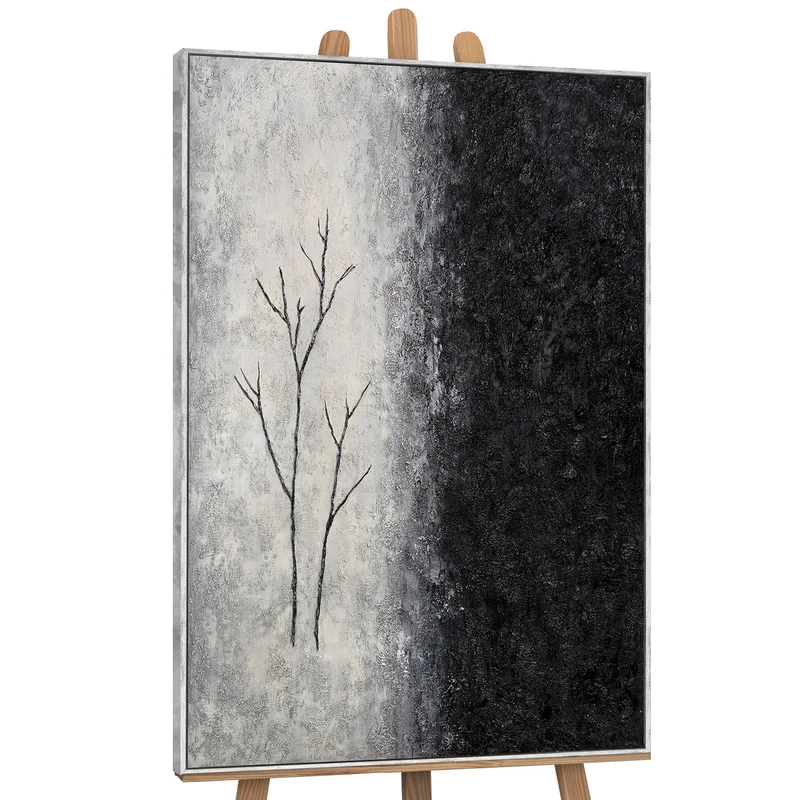 Handgemaltes Acrylgemälde mit Rahmen „Atem des Winters“ – Moderne Wandkunst