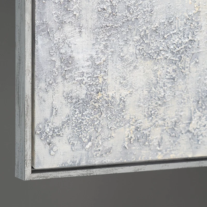 Handgemaltes Acrylgemälde mit Rahmen „Atem des Winters“ – Moderne Wandkunst
