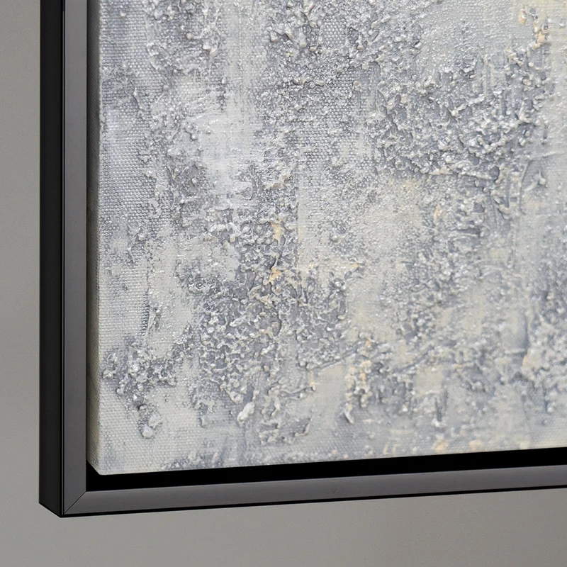 Handgemaltes Acrylgemälde mit Rahmen „Atem des Winters“ – Moderne Wandkunst