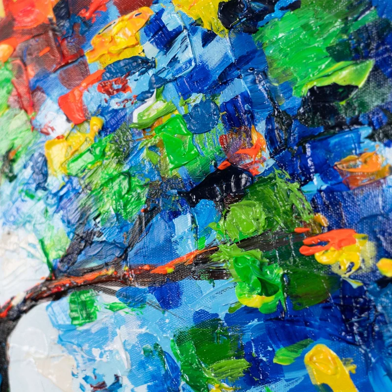 Moderne Leinwandbilder – Acrylgemälde "Farben der Natur" mit buntem Baum 115x50cm