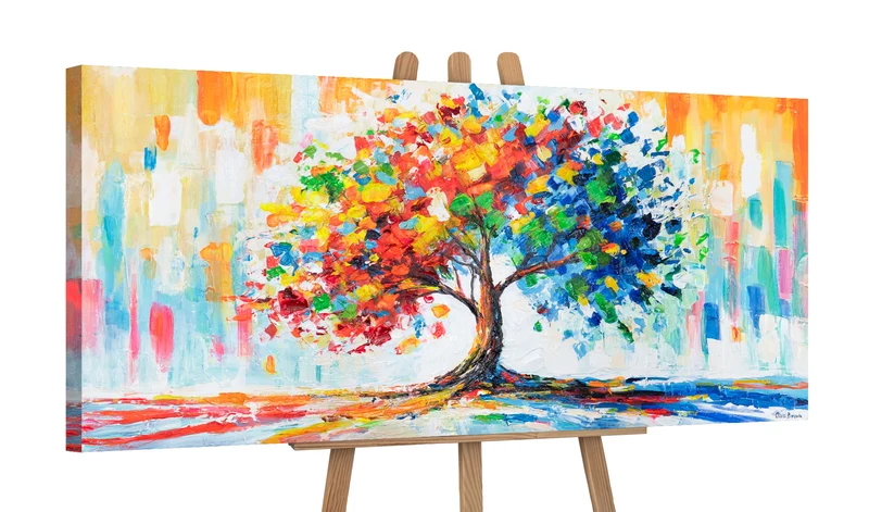 Moderne Leinwandbilder – Acrylgemälde "Farben der Natur" mit buntem Baum 115x50cm