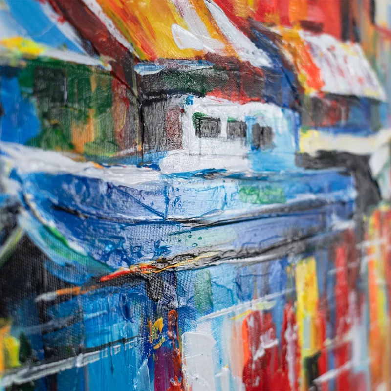 Abstrakte Wanddeko auf Leinwand – "Heller Hafen" modernes Acrylgemälde 115x50cm