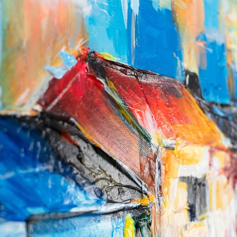 Abstrakte Wanddeko auf Leinwand – "Heller Hafen" modernes Acrylgemälde 115x50cm