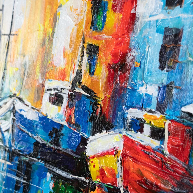 Abstrakte Wanddeko auf Leinwand – "Heller Hafen" modernes Acrylgemälde 115x50cm