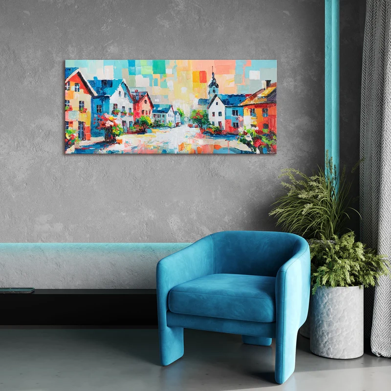 Gemälde auf Leinwand "Helle Straßen" – Abstraktes Wohnzimmer‑Wandbild 115×50cm