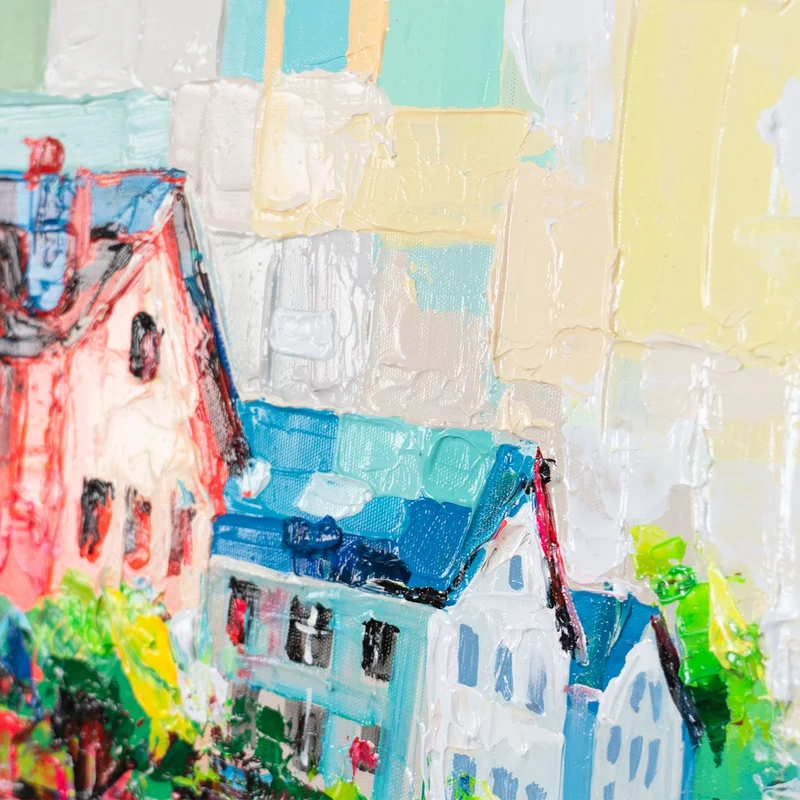 Gemälde auf Leinwand "Helle Straßen" – Abstraktes Wohnzimmer‑Wandbild 115×50cm