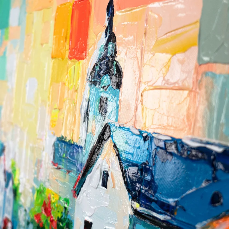 Gemälde auf Leinwand "Helle Straßen" – Abstraktes Wohnzimmer‑Wandbild 115×50cm