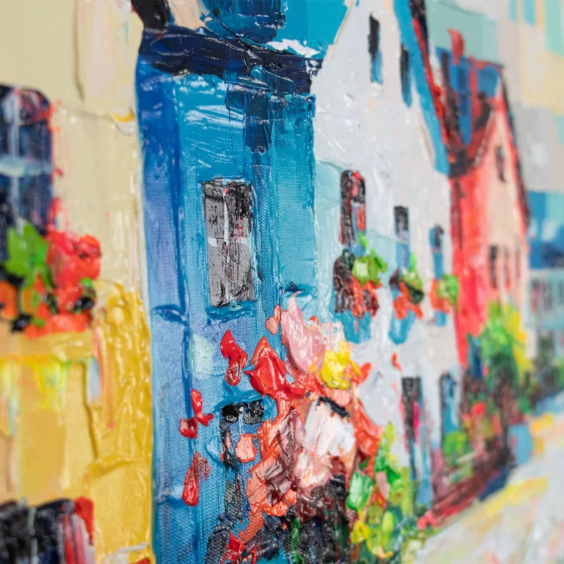 Gemälde auf Leinwand "Helle Straßen" – Abstraktes Wohnzimmer‑Wandbild 115×50cm
