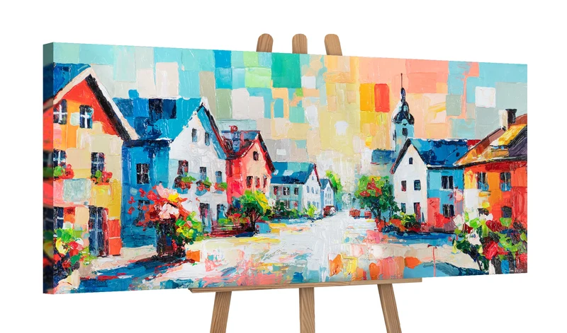Gemälde auf Leinwand "Helle Straßen" – Abstraktes Wohnzimmer‑Wandbild 115×50cm