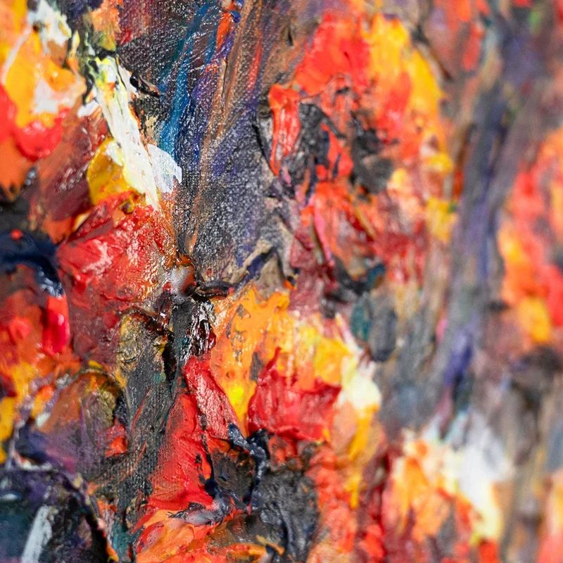 Moderne Acrylbilder auf Leinwand – Abstraktes Gemälde "Sonnige Mohnblumen" 115x50cm