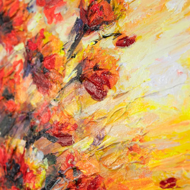Moderne Acrylbilder auf Leinwand – Abstraktes Gemälde "Sonnige Mohnblumen" 115x50cm