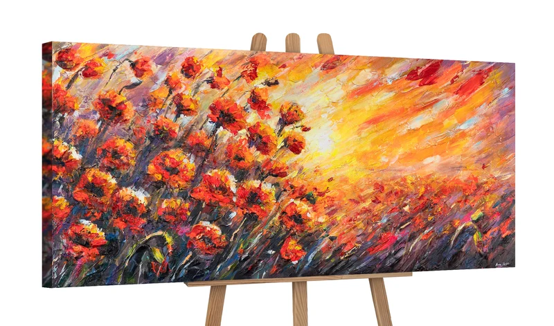 Moderne Acrylbilder auf Leinwand – Abstraktes Gemälde "Sonnige Mohnblumen" 115x50cm