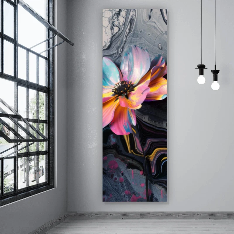 Acrylglasbild Abstrakte bunte Blumen Fluid Art Panorama Hoch