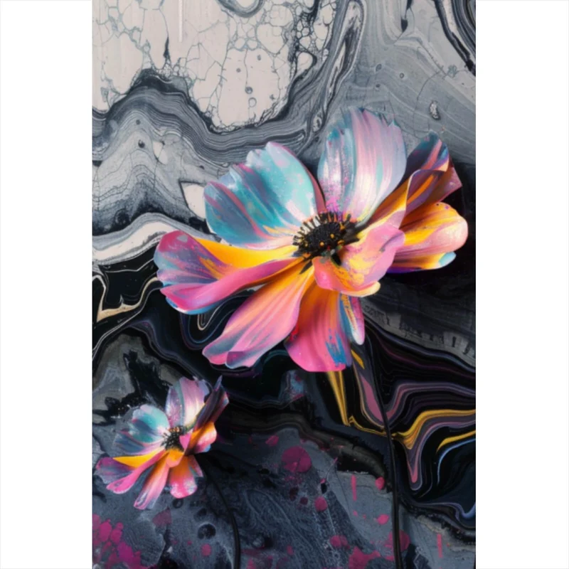 Leinwandbild Abstrakte bunte Blumen Fluid Art Hochformat