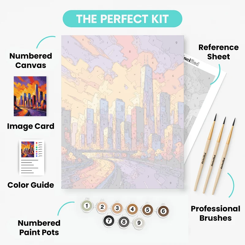 Houston Bold Expressionist Skyline - Paint by Numbers Kit