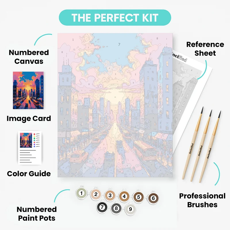 City Sunset Street Scene - Paint by Numbers Kit
