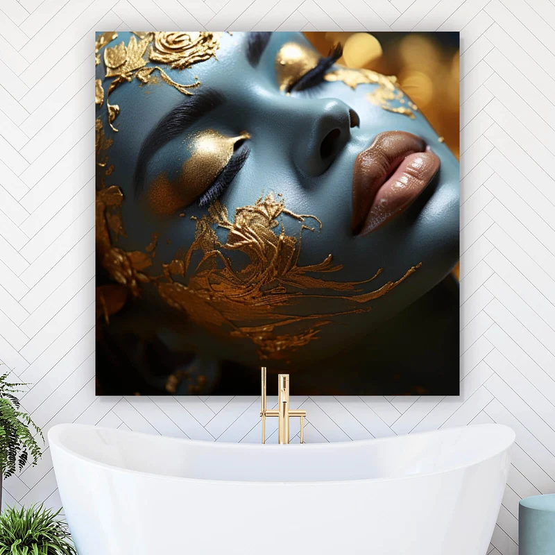Acrylglasbild Edles Gesicht mit goldenen Details Quadrat