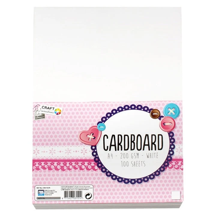 Craft Sensations Creative Cardboard, A4, White, 100 Sheets