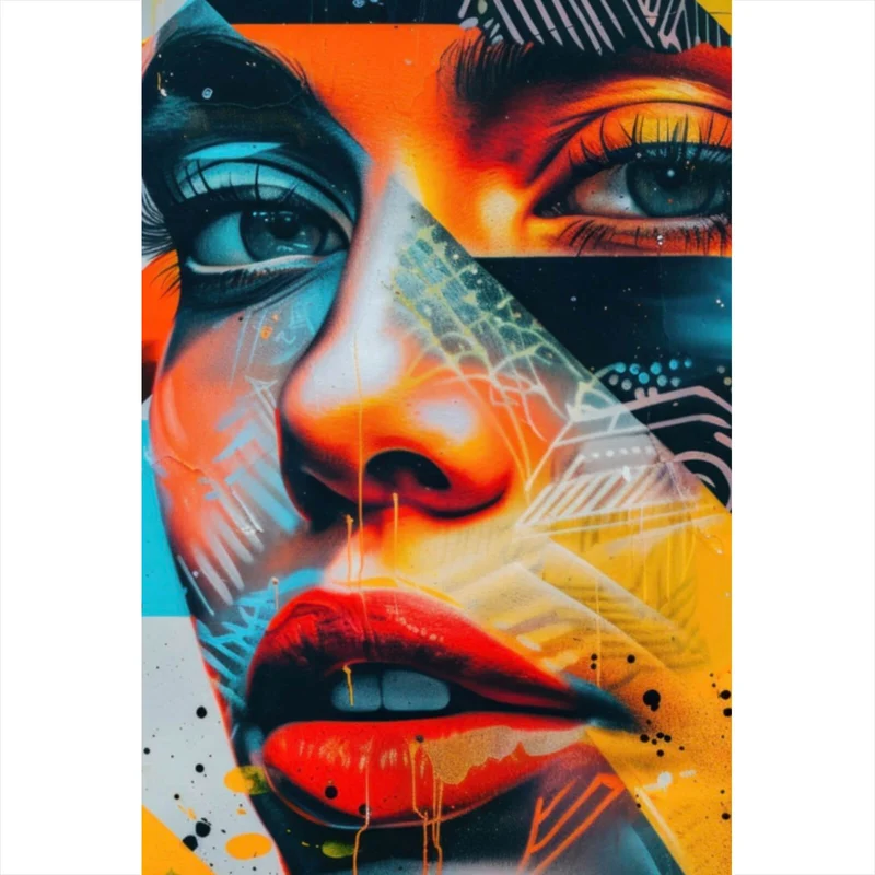 Aluminiumbild Modernes abstraktes Gesicht einer Frau Hochformat