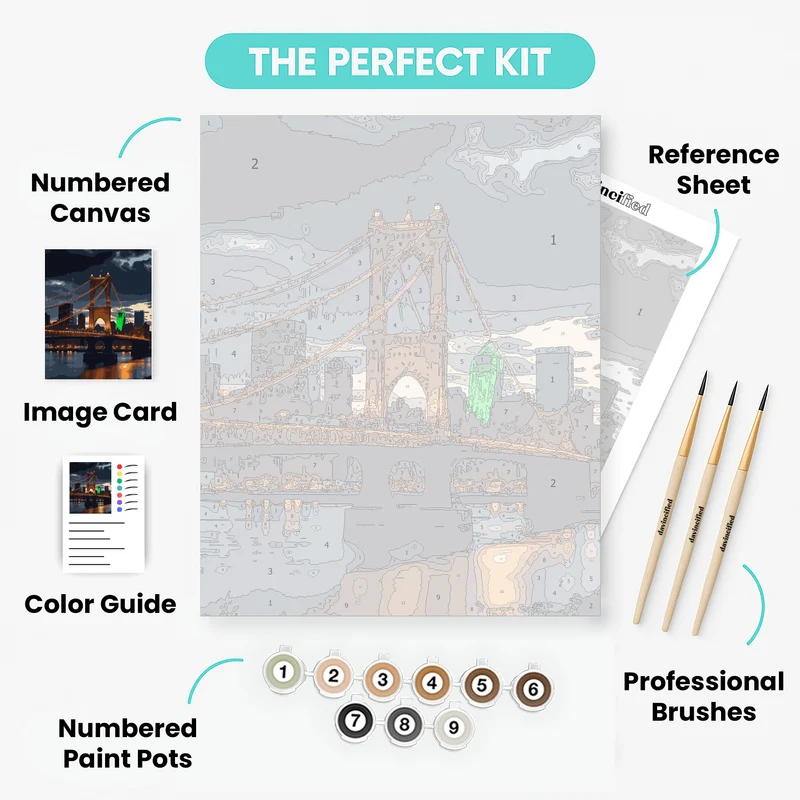 Cincinnati Roebling Bridge Golden Night - Paint by Numbers Kit