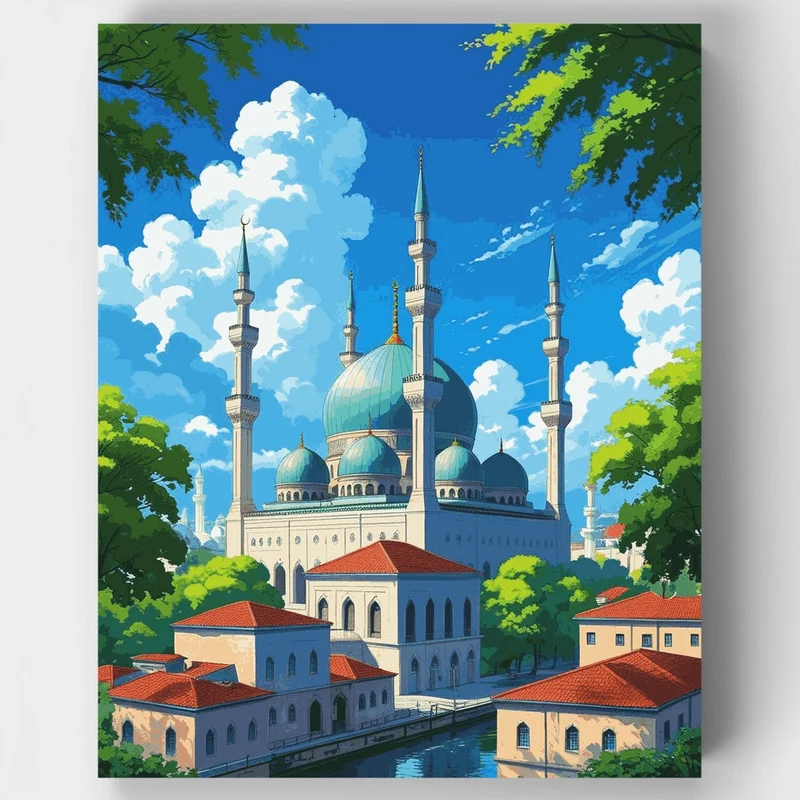 Istanbul Mosque Anime Skyline - Paint by Numbers Kit